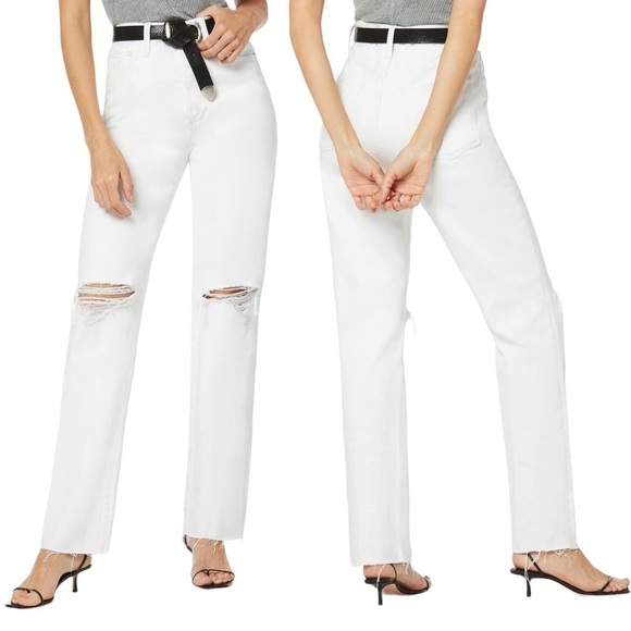 Favorite Daughter The Otto High Waist Boyfriend Jeans White Size 32 Distressed - Picture 1 of 14